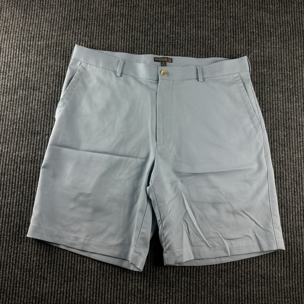 Peter Millar Men 36 Blue Houndstooth Wicking Performance Golf Shorts Crown Sport